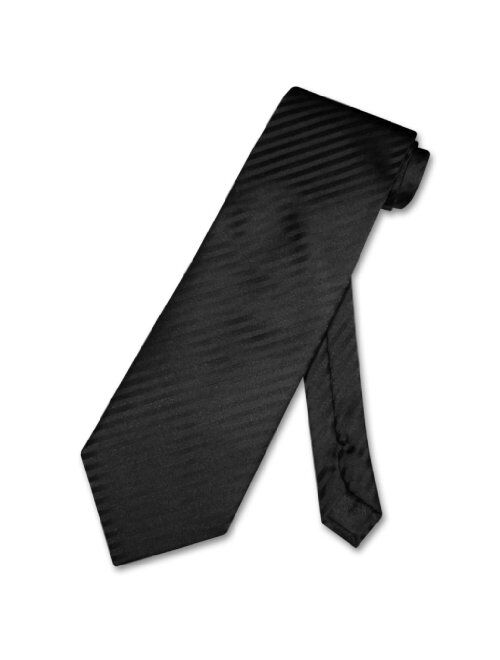 Vesuvio Napoli Men's Dress Vest & NeckTie BLACK Color Vertical Striped Design Neck Tie Set