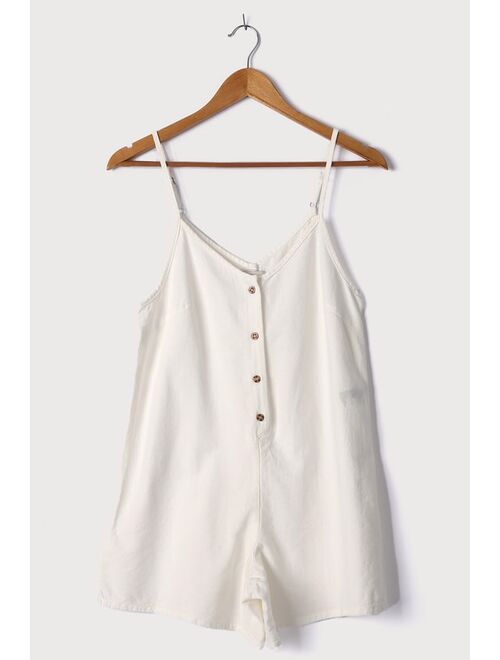 Rhythm Classic White Sleeveless Button-Front Romper