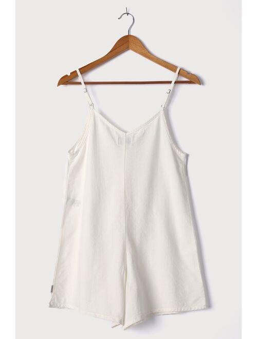 Rhythm Classic White Sleeveless Button-Front Romper