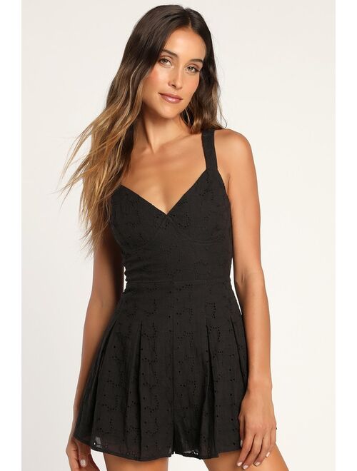 Lulus Chic Selection Black Cotton Eyelet Lace Romper