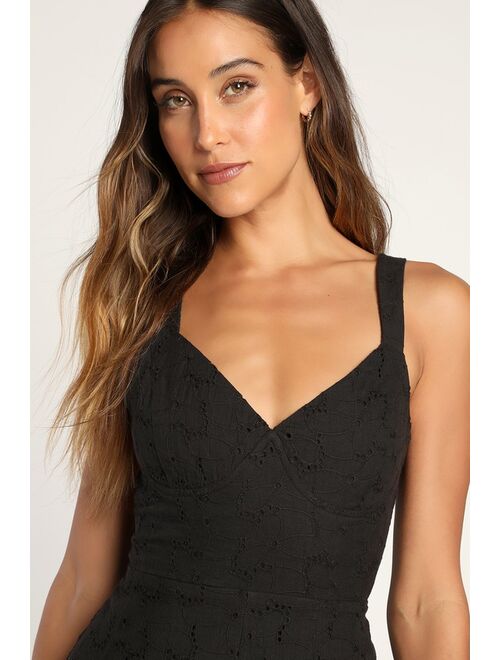 Lulus Chic Selection Black Cotton Eyelet Lace Romper