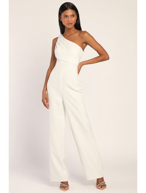 Lulus Special Sophistication White One-Shoulder Wide-Leg Jumpsuit