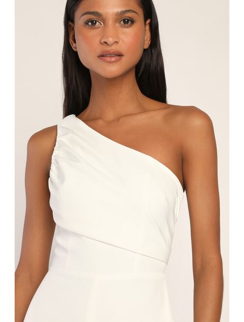 Lulus Special Sophistication White One-Shoulder Wide-Leg Jumpsuit