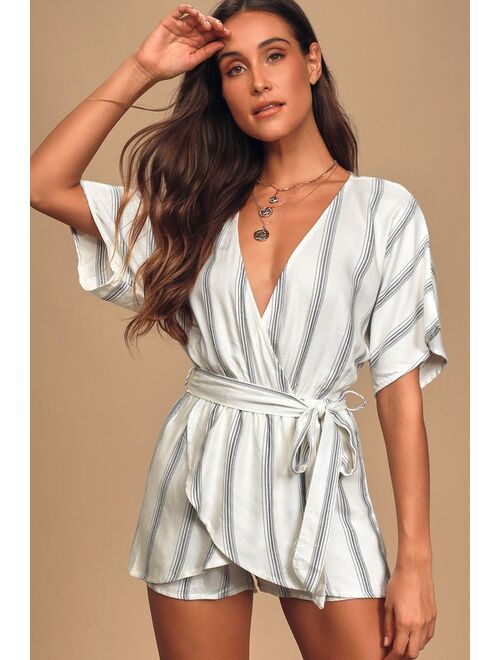 Lulus Climb Aboard Grey and White Striped Romper