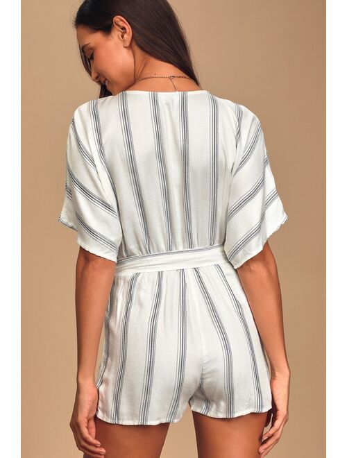 Lulus Climb Aboard Grey and White Striped Romper