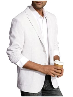 Men's Casual Slim Fit Linen Jacket Lightweight 2 Button Blazer Sport Coat