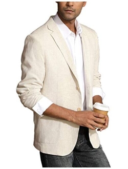 Men's Casual Slim Fit Linen Jacket Lightweight 2 Button Blazer Sport Coat