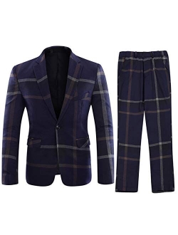 YFFUSHI Mens Plaid 2 Piece Suit Set Blazer Jacket Tux Suit Pants