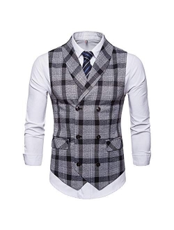 YFFUSHI Mens Slim Fit Dress Vest Plaid/Stripes Formal Premium Button Down Vest Mens Vest Waistcoat