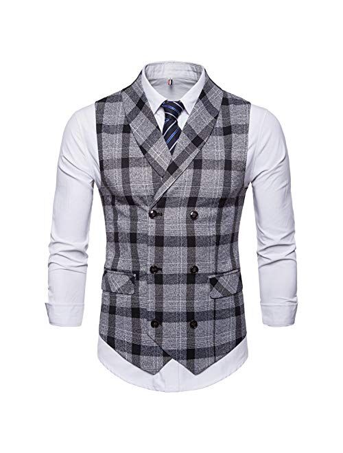 YFFUSHI Mens Slim Fit Dress Vest Plaid/Stripes Formal Premium Button Down Vest Mens Vest Waistcoat