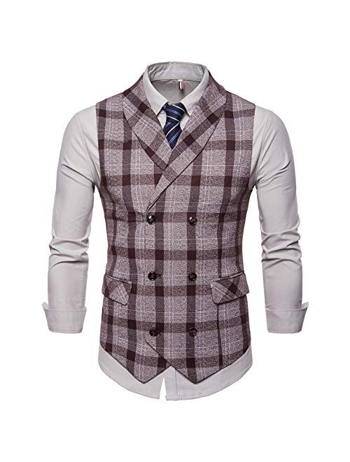 YFFUSHI Mens Slim Fit Dress Vest Plaid/Stripes Formal Premium Button Down Vest Mens Vest Waistcoat