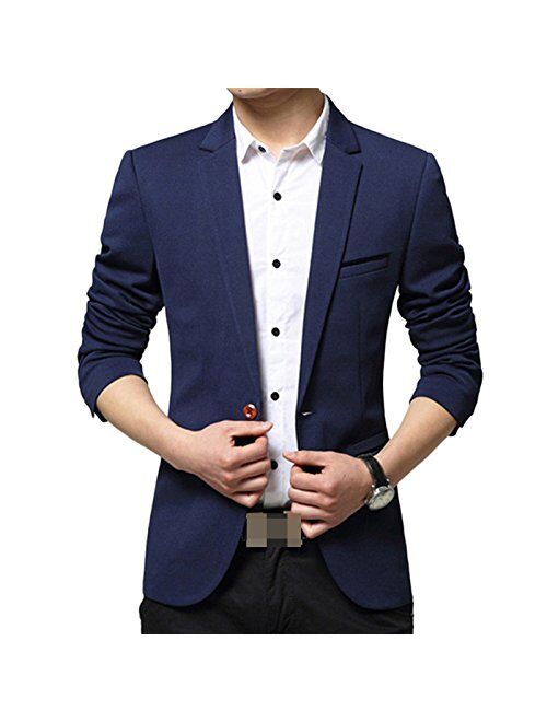 LEOCLOTHO Men's Suit Blazer Business Slim Fit one Button Lightweight Casual Blazer Jacket