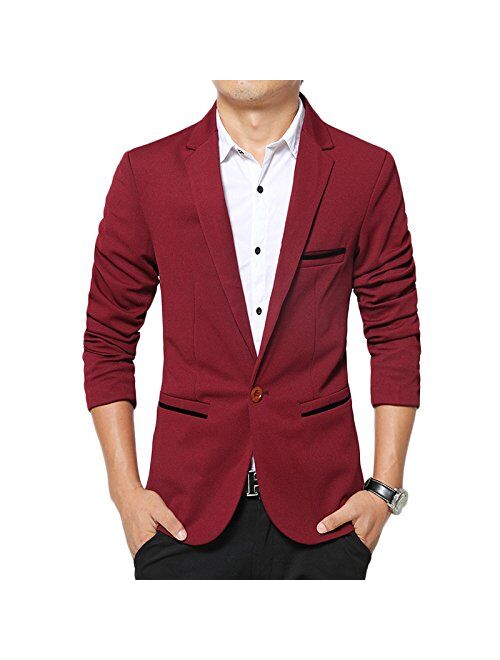 LEOCLOTHO Men's Suit Blazer Business Slim Fit one Button Lightweight Casual Blazer Jacket