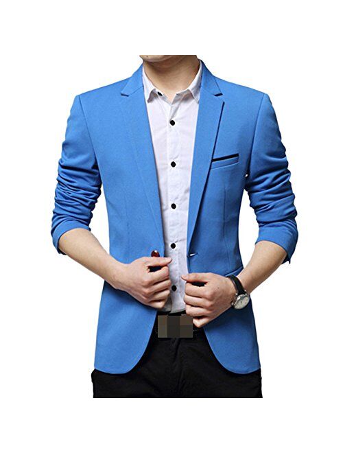 LEOCLOTHO Men's Suit Blazer Business Slim Fit one Button Lightweight Casual Blazer Jacket