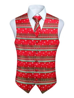 Men's Suit Vest Christmas Holiday Season Party Jacquard Waistcoats Necktie Pocket Square Vest Suit Set