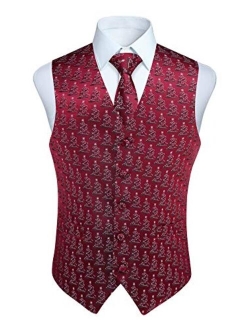 Men's Suit Vest Christmas Holiday Season Party Jacquard Waistcoats Necktie Pocket Square Vest Suit Set