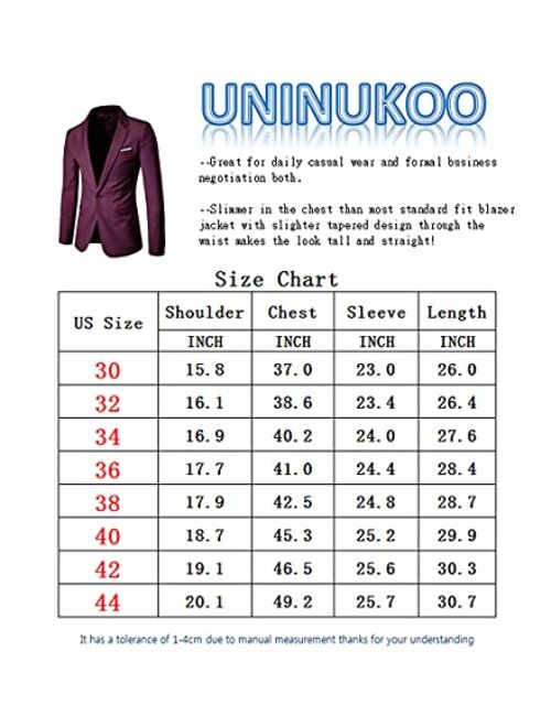 UNINUKOO Mens Sport Coat Blazer Slim Fit Casual Notched Lapel Business Suit Jacket