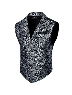 Barry.Wang Mens Silk Victorian Vest Tie Set Tailored Collar Paisley Steampunk Gothic Waistcoat Formal/Leisure