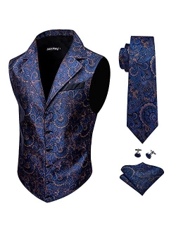 Barry.Wang Mens Silk Victorian Vest Tie Set Tailored Collar Paisley Steampunk Gothic Waistcoat Formal/Leisure