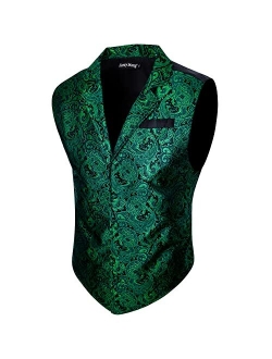 Barry.Wang Mens Silk Victorian Vest Tie Set Tailored Collar Paisley Steampunk Gothic Waistcoat Formal/Leisure