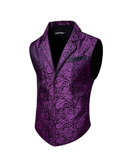 Barry.Wang Mens Silk Victorian Vest Tie Set Tailored Collar Paisley Steampunk Gothic Waistcoat Formal/Leisure