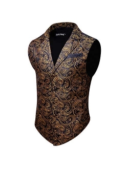 Barry.Wang Mens Silk Victorian Vest Tie Set Tailored Collar Paisley Steampunk Gothic Waistcoat Formal/Leisure