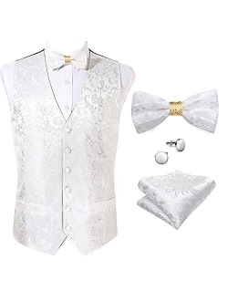 Barry.Wang Mens Silk Victorian Vest Tie Set Tailored Collar Paisley Steampunk Gothic Waistcoat Formal/Leisure