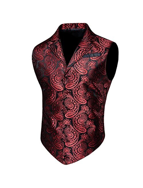 Barry.Wang Mens Silk Victorian Vest Tie Set Tailored Collar Paisley Steampunk Gothic Waistcoat Formal/Leisure