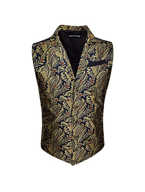 Barry.Wang Mens Silk Victorian Vest Tie Set Tailored Collar Paisley Steampunk Gothic Waistcoat Formal/Leisure