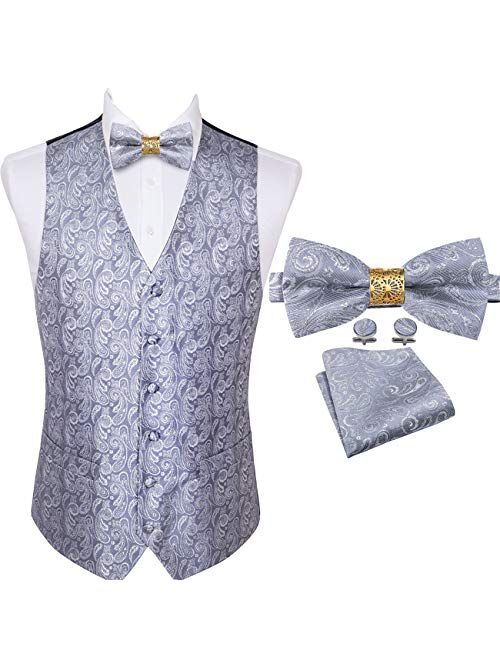 Barry.Wang Mens Silk Victorian Vest Tie Set Tailored Collar Paisley Steampunk Gothic Waistcoat Formal/Leisure