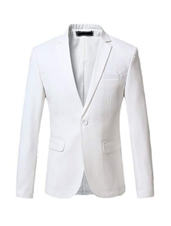 OUYE Men's Solid 1 Button Back Vent Blazer