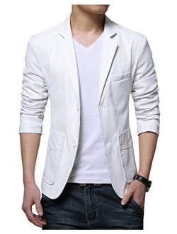 Men's Stylish 2 Button Faux Leather Suit Blazer Jacket Sport Coat