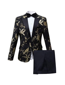 Mens 2 Piece Floral Dress Suit One Button Dinner Tuxedo Jacket & Pants