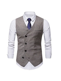 Mens Pinstripe Vest Slim Fit Formal Dress Vest Double-Breasted Business Vest