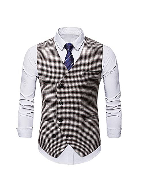 Cloudstyle Mens Pinstripe Vest Slim Fit Formal Dress Vest Double-Breasted Business Vest