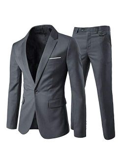Men's 2-Piece Suits Slim Fit 1 Button Dress Suit Jacket Blazer & Pants Set