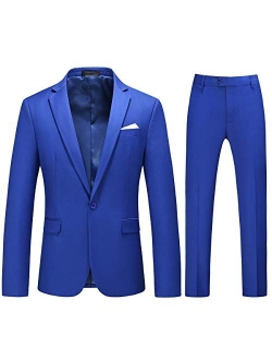 Men's 2-Piece Suits Slim Fit 1 Button Dress Suit Jacket Blazer & Pants Set