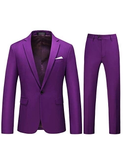 Men's 2-Piece Suits Slim Fit 1 Button Dress Suit Jacket Blazer & Pants Set