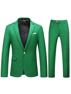 Men's 2-Piece Suits Slim Fit 1 Button Dress Suit Jacket Blazer & Pants Set