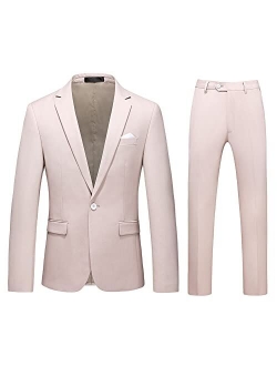 Men's 2-Piece Suits Slim Fit 1 Button Dress Suit Jacket Blazer & Pants Set