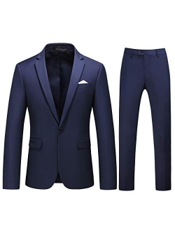 Men's 2-Piece Suits Slim Fit 1 Button Dress Suit Jacket Blazer & Pants Set