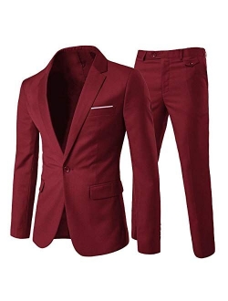 Men's 2-Piece Suits Slim Fit 1 Button Dress Suit Jacket Blazer & Pants Set