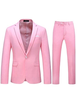 Men's 2-Piece Suits Slim Fit 1 Button Dress Suit Jacket Blazer & Pants Set