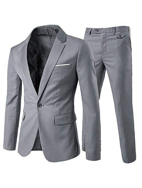 Cloudstyle Men's 2-Piece Suits Slim Fit 1 Button Dress Suit Jacket Blazer & Pants Set