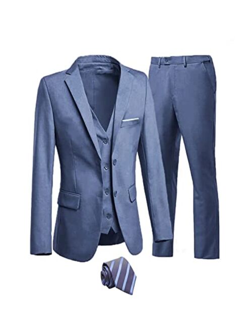 Furuyal Men's Suit 3 Piece Slim Fit Suit Prom Tuxedo Blazer Dress Business Wedding Party Jacket Vest & Pants with Tie