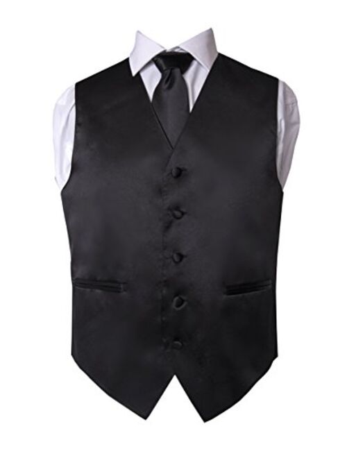 King Formal Wear Men's Premium Solid Vest - Necktie Bow Tie - Pocket Square 4 Piece Set for Suits & Tuxedos