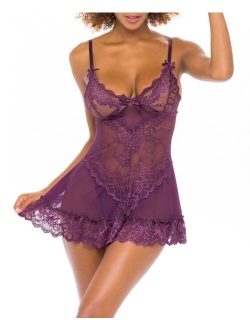 Oh La La Cheri Women's Sheer Cup Lacey Baby Doll with G-String 2pc Lingerie Set