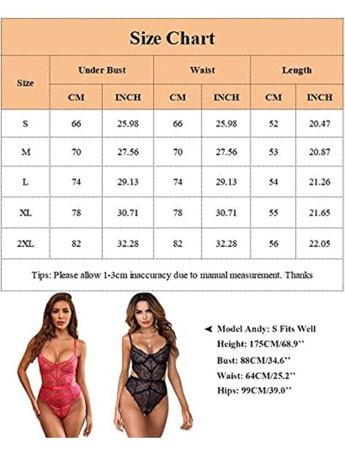 Aranmei Women Sexy Lingerie Bodysuit Lace Teddy Snap Crotch V Neck Cut Out One Piece Babydoll Underwire