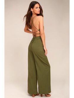 Beach Day Olive Green Backless Jumpsuit
