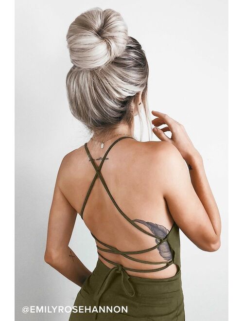 Lulus Beach Day Olive Green Backless Jumpsuit